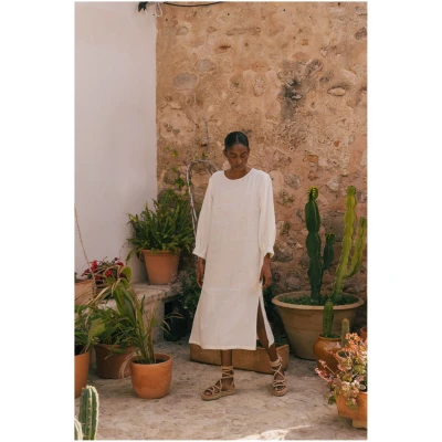 AmourLinen Damen vegan Kleid Lang LÃ¤nge Amalia Weiß