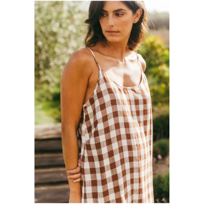 AmourLinen Damen vegan Nachthemd Dreamy Mocha Gingham