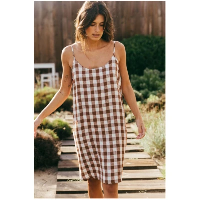 AmourLinen Damen vegan Nachthemd Dreamy Mocha Gingham