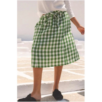 AmourLinen Damen vegan Rock Mittellang Bergen GrÃ¼n Gingham