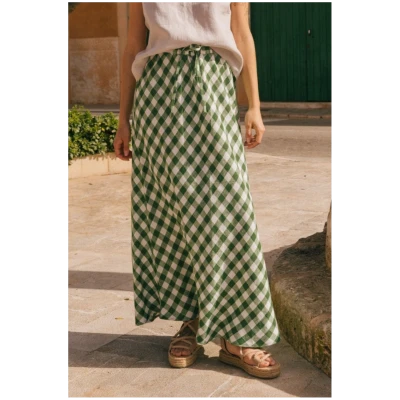 AmourLinen Damen vegan Rock Slip Ciara GrÃ¼n Gingham