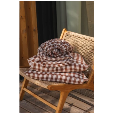 AmourLinen unisex vegan Set Bettlaken Mocha Gingham