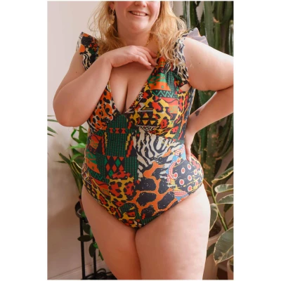 Averie Damen vegan Badeanzug Plunge One-Piece Harlow Wilde Print On Black