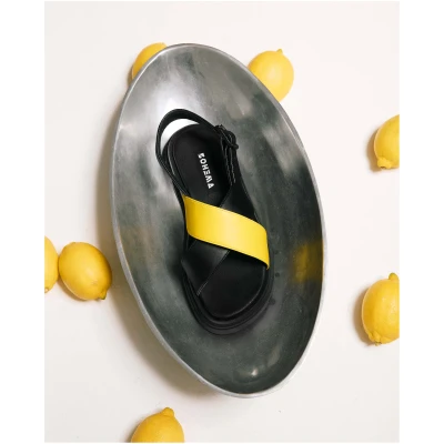 BOHEMA Damen vegan Sandalen Glare Lemon Schwarz/Gelb