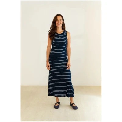 Clotsy Damen vegan Kleid Gerippt Sailor Blau