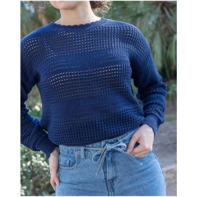 Clotsy Damen vegan Pullover Openwork Blau