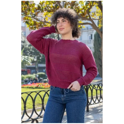 Clotsy Damen vegan Pullover Openwork Burgundy