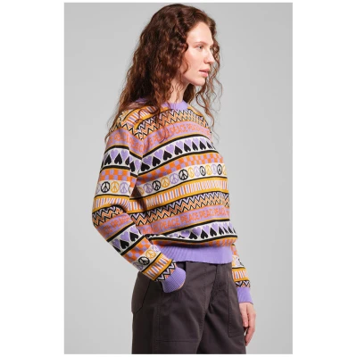 DEDICATED Damen vegan Pullover Arendal Peace Lila/Multicolor