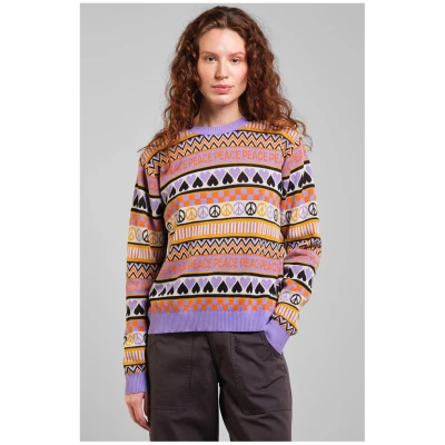 DEDICATED Damen vegan Pullover Arendal Peace Lila/Multicolor