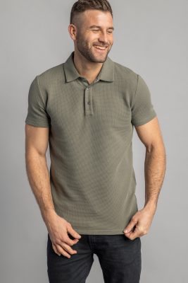 DIRTS Herren vegan Waffel-PiquÃ©-Poloshirt Dusty Olive