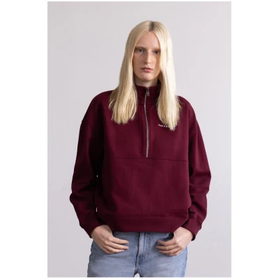 Hafendieb Damen vegan Pullover Troyer Logo Stick Burgunderrot