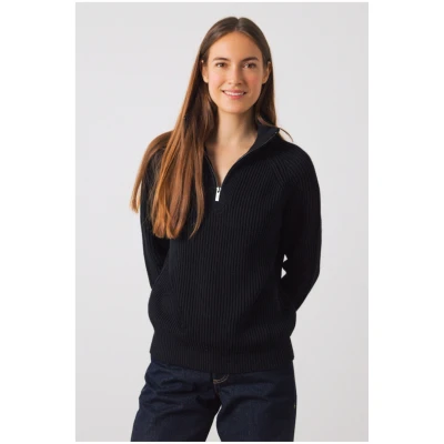 Honest Basics Damen vegan Half-Zip Pullover Strick Schwarz
