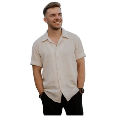 Hutch&Putch Kurzarm Musselin Herrenhemd - Business Casual Freizeit - aus 100% Bio-Baumwolle