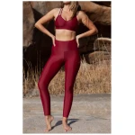 Inaska Damen vegan Leggings High Waist Chill Berries Dunkelrot
