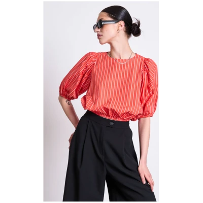 JAN 'N JUNE Damen vegan Bluse Laide Kirsche Rot Weiß Gestreift