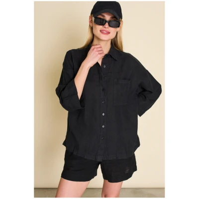 JAN 'N JUNE Damen vegan Hemd Mons Schwarz
