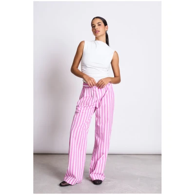 JAN 'N JUNE Damen vegan Hose Soby Gestreift Weiß Hot Pink