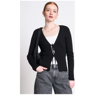 JAN 'N JUNE Damen vegan Krawatten-Cardigan Tangy Black