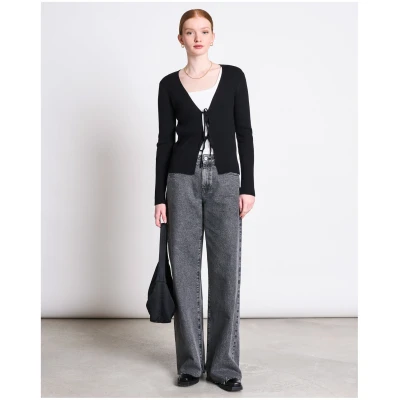 JAN 'N JUNE Damen vegan Krawatten-Cardigan Tangy Black