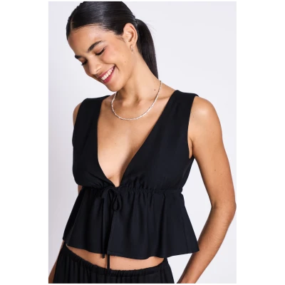 JAN 'N JUNE Damen vegan Krawatten-Top Vester Schwarz
