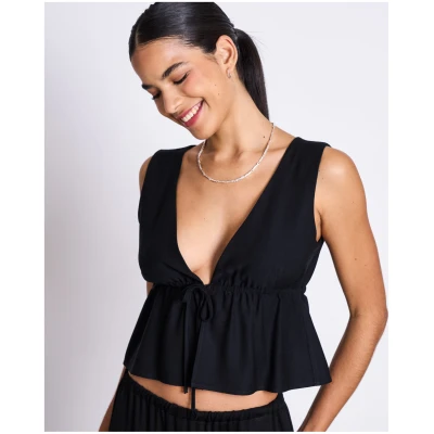 JAN 'N JUNE Damen vegan Krawatten-Top Vester Schwarz