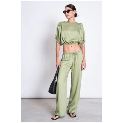 JAN 'N JUNE Damen vegan Mid Rise Loose Pants Strath Pale Olive