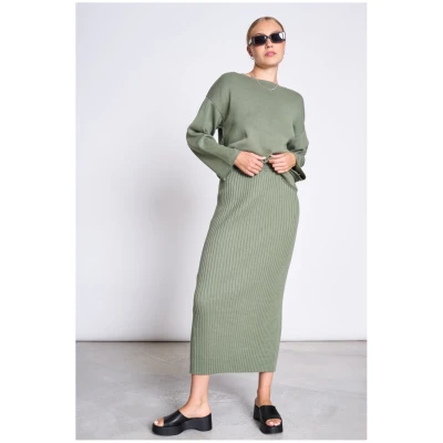 JAN 'N JUNE Damen vegan Midi-Strickrock Ebba Sea Spray GrÃ¼n