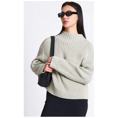 JAN 'N JUNE Damen vegan Pullover Mock Neck Fjord Vintage Spitze