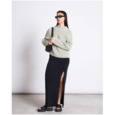 JAN 'N JUNE Damen vegan Pullover Mock Neck Fjord Vintage Spitze
