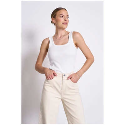JAN 'N JUNE Damen vegan Rib Top Talli White