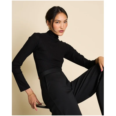 JAN 'N JUNE Damen vegan Rollkragenpullover Mio Rib Schwarz