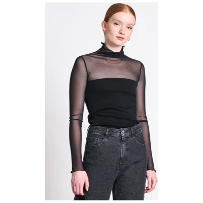 JAN 'N JUNE Damen vegan Rollkragenpullover Rain Mesh Schwarz