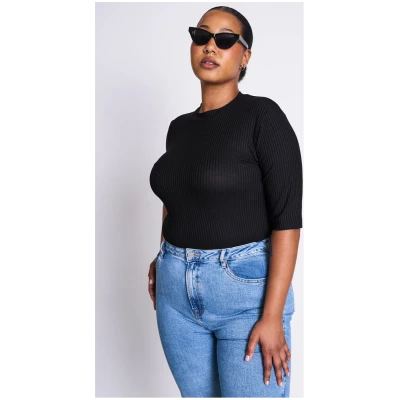 JAN 'N JUNE Damen vegan T-Shirt Nina Rib Schwarz