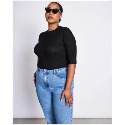 JAN 'N JUNE Damen vegan T-Shirt Nina Rib Schwarz