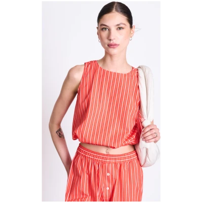 JAN 'N JUNE Damen vegan Top Amalien Kirsche Rot Weiß Gestreift