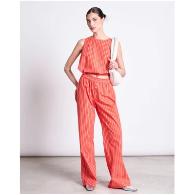 JAN 'N JUNE Damen vegan Top Amalien Kirsche Rot Weiß Gestreift