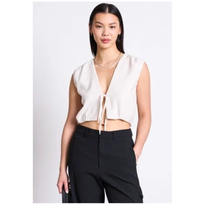 JAN 'N JUNE Damen vegan Top Crinkle Tie Stroget Cremefarben