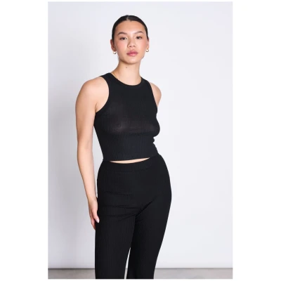 JAN 'N JUNE Damen vegan Top Porto Lyocell Rib Schwarz