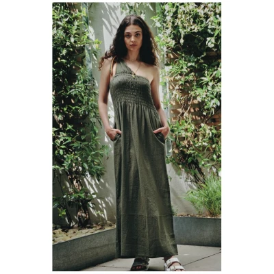 KOMODO Damen vegan Kleid Boma Seersucker Khaki