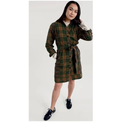 KOMODO Damen vegan Kleid Flanell Patchwork Rubinrot GrÃ¼n