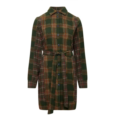 KOMODO Damen vegan Kleid Flanell Patchwork Rubinrot GrÃ¼n