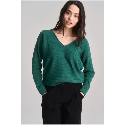 KOMODO Damen vegan Pullover Pointelle Knit Clover DunkelgrÃ¼n