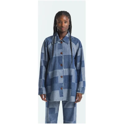 Kings of Indigo Damen vegan Jacke Unisex Seimei Jacquard Denim Blau