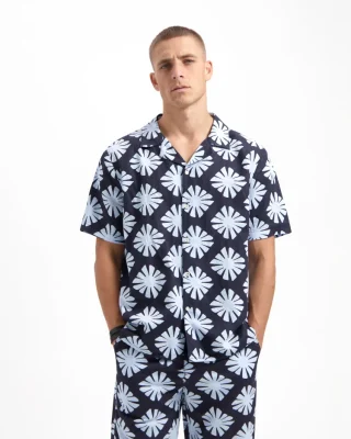 Kuyichi Herren vegan Hemd Robby Gedruckt Ss Mitternachtsblau