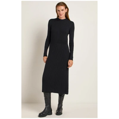 Lanius Damen vegan Kleid Struktur Schwarz