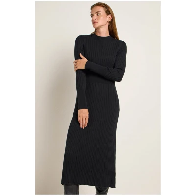 Lanius Damen vegan Kleid Struktur Schwarz