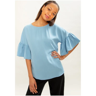 MAHLA Damen vegan Bluse Liia Himmelblau