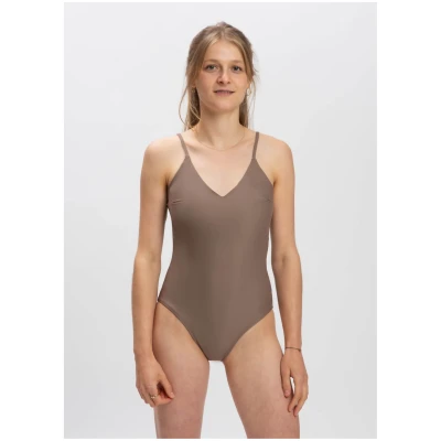 MATONA Damen vegan Badeanzug V-Ausschnitt Taupe