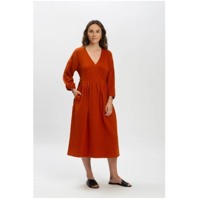 MATONA Damen vegan Kleid Musselin Ziegelrot