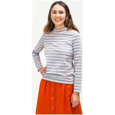 MATONA Damen vegan Kragenloses Langarmshirt Rose Pink & Blau